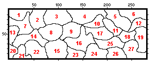 Planetenkarte mit Gebietsnummern