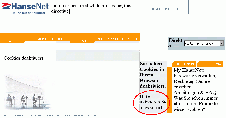 Meldung: Cookies sind deaktiviert. Bitte aktivieren Sie alles sofort!