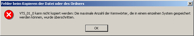 Fehlermeldung: Die maximale Anzahl der Kennwörter, die in einem einzelnen System gespeichert werden können, wurde überschritten.